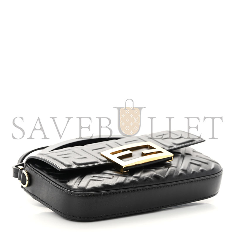 FENDI NAPPA FF 1974 EMBOSSED PHONE BAGUETTE BLACK (18.5*10*2.5cm) 